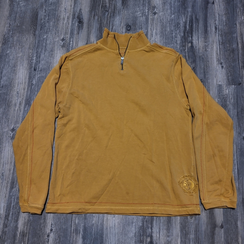 Margaritaville Pullover Quarter Zip Lightweight Mustard Sweater To Size Medium.
